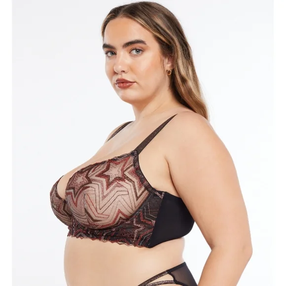 NWT Savage X Fenty Shining Star Unlined Demi Bra 32C Red Starstruck Embroidery - Picture 5 of 9